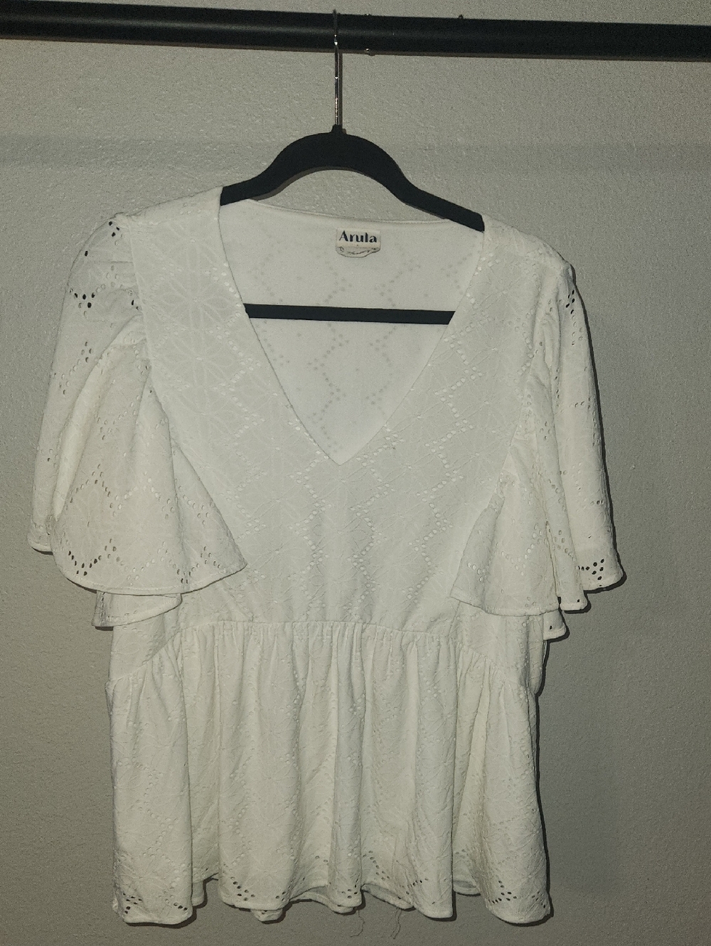 Arula White Eyelet V-Neck Peplum Top 1x 14/16/18  Nwot